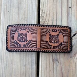 Vintage Handmade Leather Wallet Coon Hunting Bifold Hand Tooled Whipstitch USA